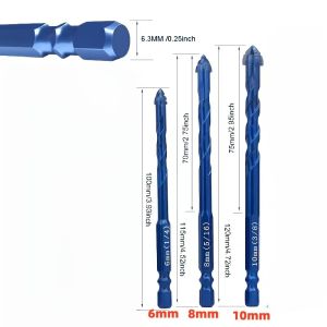 6/8/10mm 3PCS Four-Cutter Cross Tile Drill Bits Multipurpose Masonry Drill for Ceramic Tile Brick Glass Drilling Work