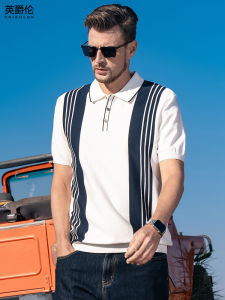 Enjeolon | Mature Style Striped Knitted Short Sleeve Polo Shirt