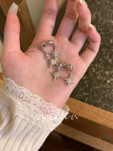 Super Shiny Eight-pointed Star Synthetic Zircon Earrings Luxury Post-type Earring Decorative Fashionable Everyday Jewelry