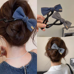 Đơn giản denim màu xanh Xoắn Kẹp tóc Thời trang Hàn Quốc Bow hairbun Phụ kiện tóc cho cô gái ngọt ngào