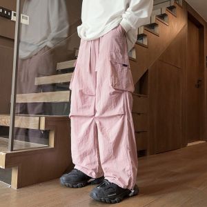 กางเกงทำงานผู้ชาย ทรงหลวม ทรงลำลอง ฤดูใบไม้ร่วง/ฤดูหนาว กางเกงขายาวทรงหลวมสไตล์อเมริกัน ผ้าขนแกะ ทรงลำลอง กางเกงขายาว