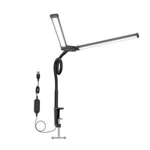 PULUZ | PULUZ Double Head LED Desk Lamp Flexible Gooseneck Tube with Clip Fill Light 10-level Adjustable Eye Protection Table Lamp Light