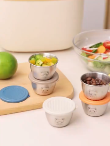 LILIER 80ml Dipping Sauce Bowl 4pcs Stainless Steel with Lid Dust-proof Leak-proof Sealing