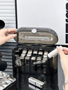 Elegant Dustproof Cosmetic Lipstick Storage Box Desktop Makeup Desk Organizer Perfume Separator Rack Rectangular Plastic Case