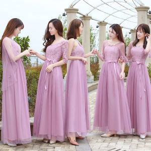 Long Sleeve Midi Dress Sister Group Maids of Honor Gown Performance Evening Dress Elegant Style Korean Version A-Line Skirt