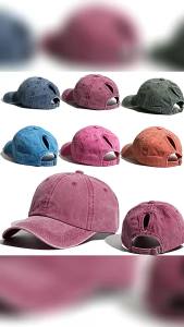 1Pcs Vintage Ponytail Baseball Cap Women Girls Pure Color Soft Washed Cotton Summer Woman Hat Messy High Bun Cap