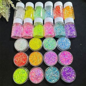 1 Bottle(9g) Sparkling Bubble Beads Nail Glitter Sequins Iridescent Chunky Naiks Flakes Mixed-Shapes Paillettes for DIY Manicure