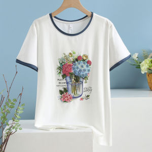 Elegant Embroidered Cotton T-Shirt Short Sleeve Mom Summer Fashion New Chinese Style National Trend Womens Shirt Floral Pattern