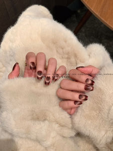 French Cat Eye Wearable Nails Short Handmade White Enhancing Red Color Autumn Winter High End Feeling New Year Style Detachable