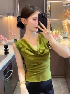 chaqi | Áo ba lỗ không tay cổ lơi thanh lịch dành cho nữ mùa hè 2025 Áo ba lỗ không tay ôm eo kiểu Pháp dành cho nữ nhỏ nhắn dễ thương