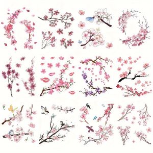 12 Sheets Sakura Tattoo Stickers Flowers Fake Tattoos For Women Hand Tattoo Body Art Waterproof Arm Tatoo Cherry Blossom Tatto