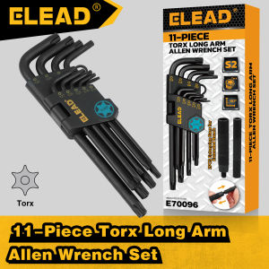 ELEAD 11Pcs Long Arm Torx Key Set T10-T50 S2 Heat Treated Steel Star Allen Wrench W/ Extension Bar for Auto & Household Repair