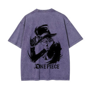 Bandai | One Piece Mens and Womens Washed T-Shirt Sabo Summer and Spring Anime Cotton Tee Retro Distressed Sports Short Sleeve