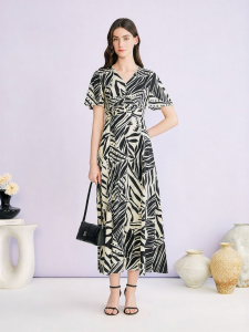 Fashionable Color Block Printed Silk Blend Dress