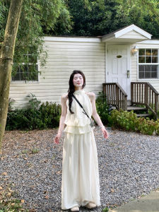 XUECAIQI | Salt-style Youthful Off-shoulder Sleeveless Top Wide Leg Pants Suit