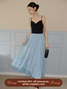 XXNING | Đầm Maxi Dây Đan Phong Cách Hepburn Thắt Eo Sang Trọng