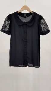 CFBOUTIQUE Korea Summer Peterpan Collar Button Lace Sleeve Shirt