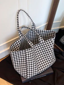 Fashionable Large Capacity Plaid Tote Bag Womens Summer 2025 Handbag Shoulder Bag Stylish Versatile Canvas Bag for Young Women