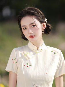 White Revamped Young Style Qipao Dress Summer  Trend Short Sleeve High Slit Daily Wear Korean Fashion Short Qipao Dress