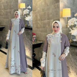 gamis modern set hijab/gamis motif cantik produk ADM30 edisi Melinda dress gamis muslimah terbaru
