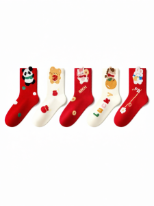 BEIBI | Antibacterial Red Cotton Childrens Mid-calf Socks