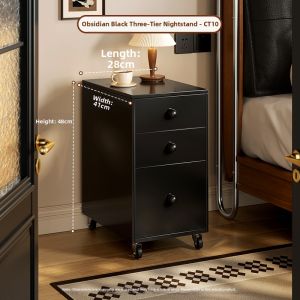 MR ART | Vintage Narrow Mini Metal Black Movable Side Cabinet