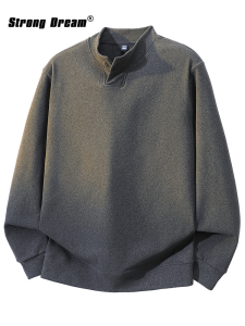 Heavyweight Duvet Fleece Long Sleeve Mens T-shirt Fall Casual Loose Easy-to-Match