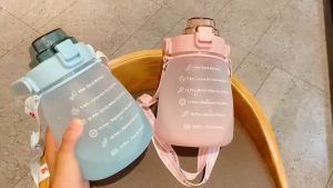 ☀️Life Core☀️ 1400ml / 1.4L Water Bottle for Kids Sports Water Cup Cartoon Summer Portable Water Bottle with Straw Bottle Drink Cute Pot Belly Cup Botol Air Viral tiktok Shaker Bottle