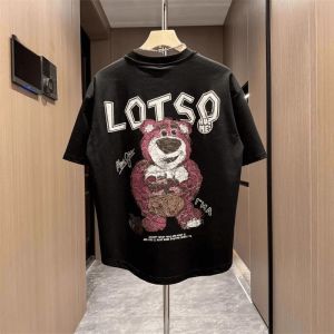 Áo Thun Cotton Mùa Hè Dáng Rộng in Hình Gấu Hoạt Hình in Hình Hoạt Hình Thường Ngày Tay Ngắn Cổ Tròn Dài Vừa Phải