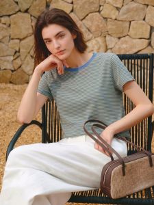 Basic House | Cotton Striped Slim-fit Casual Short Sleeve T-shirt