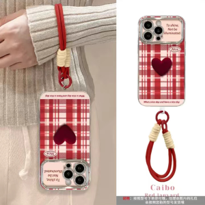 Pura70 Creative Red Heart Grid Electroplated Large Window Phone Case Full Cover for Apple 16Promax Huawei Mate60Pro New Model