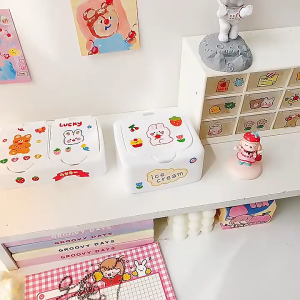 【Free Stickers】 Push-button Storage Box Desktop Organizer Cosmetics with Lid Dustproof DIY Make Box