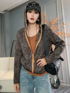 Stylish Cheetah Print Hooded Womens Coat