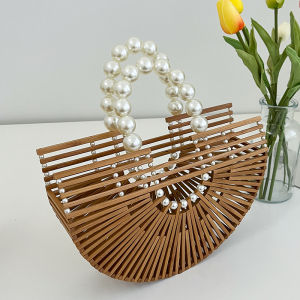 Versatile Bamboo Node Handbag Womens Commuter Basket Weaving Bag Spring Summer New Small Design Youth Casual Pure Color