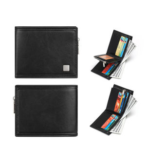 Short GANMOGU Mens Wallet Leather Zipper Coin Card Holder Retro Style Large Currency Holder Multi-Card Slot Money Clip