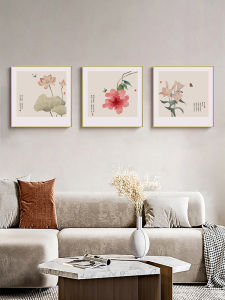 Modern New Chinese Style Lotus Flower Three-Panel Living Room Decorative Painting Restaurant Wall Art Simple Elegant Sofa Background Wall Hanging Artwork