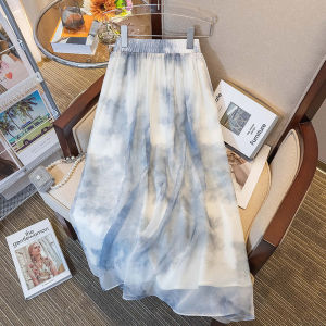 Gentle Tied Dye Chiffon A-Line Mini Skirt Womens Style Summer High Waist Skirts City Walk PVC Fabric Batwing Fit Citywalk
