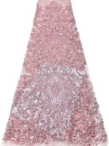 African Heavy Beaded Net Lace Fabric French Bridal Sequins Lace Fabric Luxury Nigerian Tulle Lace Fabric Couture Materie 5 Yards