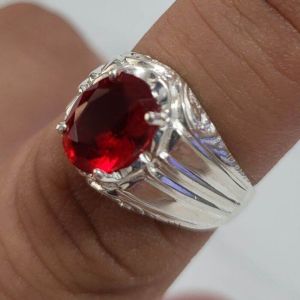 CINCIN PERAK 925 PERMATA SERAI MERAH ASLI SAIZ SEMUA ADA PM KAMI PURE SILVER RING HIGH QUALITY
