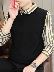 HENGYUANXIANG | Hengyuanxiang 2025 New Thickened Mens Knitted Sweater Casual Business Stripe Knit Base Shirt Fashionable Urban Winter Leisure