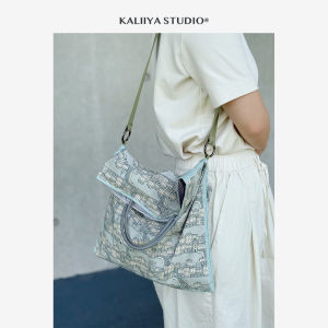KALIIYA Original Venice Pattern Blue Grey Old Money Color Single Shoulder Crossbody Bag Fashion Print Casual Handheld Bag
