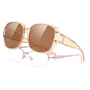 Fashion Fit Over Glasses Sunglasses for Women Trendy Square Wrap Around Shades UV Protection 1 Pack