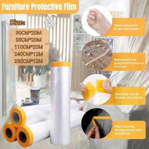 Car Paint Masking Film Plastic Sheeting Pre Taped Protective Film Adhesive Painting Drop Cover for Automotive Coating Furniture