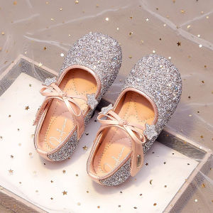 Princess Style Crystal Girls Shoes Soft Leather Spring Autumn New Design Childrens Crystal Slip-On Shoes Baby Elsa Rubber Sole
