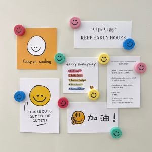 Colorful round Smiley Face Fridge Magnet Teaching Magnet Strong Cute Fridge Decor Iron Particle Magnetic Stone Home Decoration