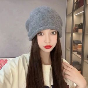 Knitted Chunky Hat Womens Autumn Winter Versatile Headband Cold Cap Moon Hat Internet Famous Large Head Circumference Small Face Wool Hat