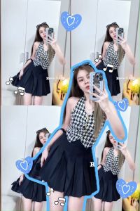 TW20990 set 2 ขิ้น เสื้อชิโนริ +กระโปรงจีบทวิส ..