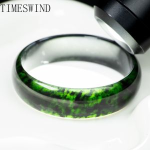 TIMESWIND Authentic Natural Serpentine Jade Deep Green Flowing Patterns Wide Bangle for Women Fashion Jewelry Gift with Certificate