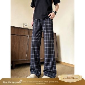 ZHUOCAN | Blue Checked Ice Silk Quick Dry Summer Slim Fit Flared Pants