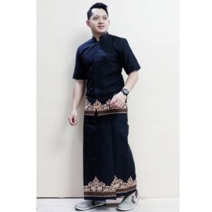 Baju Muslim Pria Dewasa  Kemeja Batik Lengan Panjang Pendek Setelan Sarung Celana Hem Cowok Baju koko Murah Terbaru Casual Formal Pakaian Adat Pria full furing Fashion Modern Batik Wisanggeni Solo Motif Tumpal Hitam